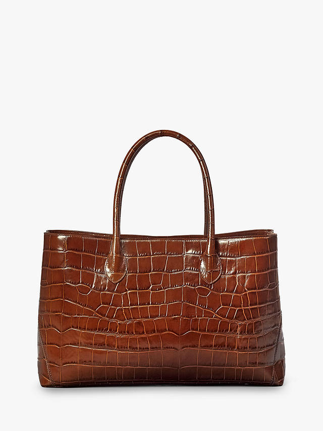 Aspinal of London Large London Deep Shine Soft Croc Leather Tote Bag, Brown