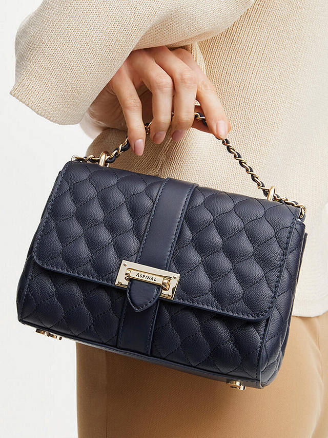 Aspinal of London Lottie Small Quilted Pebble Leather Shoulder Bag, Navy