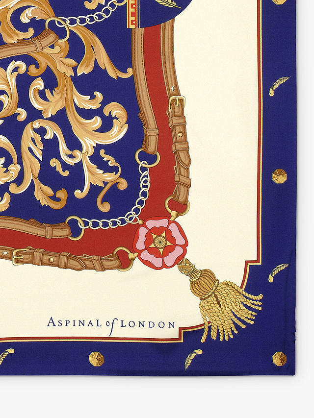Aspinal of London Signature Shield Silk Square Scarf, Blue