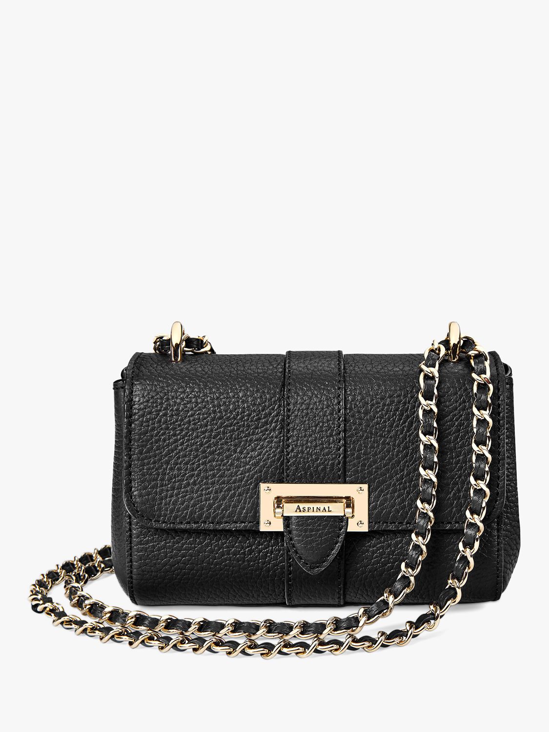 Aspinal of London Lottie Micro Pebble Leather Shoulder Bag, Black at ...