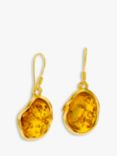 Be-Jewelled Organic Shape Amber Drop Earrings, Cognac