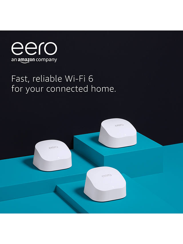 Amazon eero 6 Dual Band Mesh Wi-Fi 6 System with 1 Router with Built-in Zigbee Smart Home Hub and 2 Range Extenders