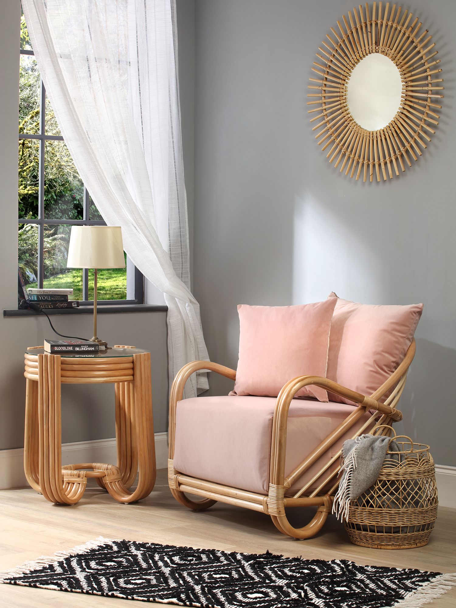 Photo of Desser arch rattan cane lounge chair natural/pink