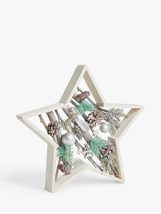 John Lewis Snow Mountain Wooden Star with Pine Cones