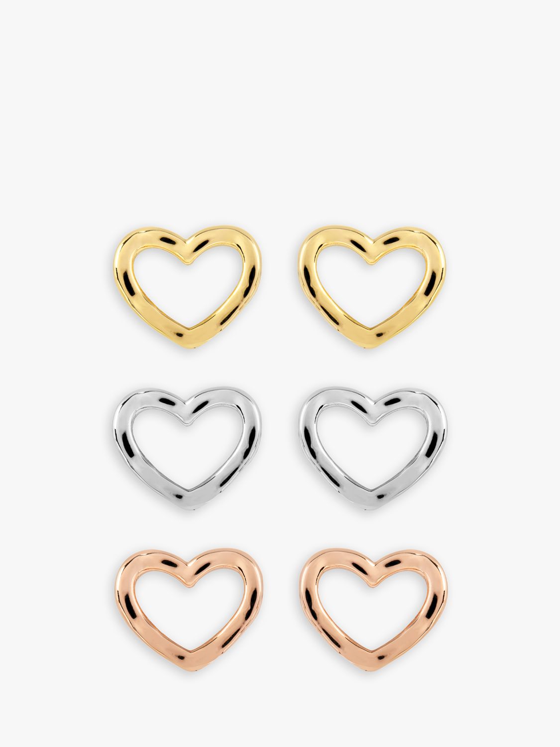 Joma Jewellery Florence Open Heart Stud Earrings, Set of 3, Multi at John Lewis & Partners