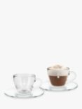 Bialetti Glass Cappuccino Coffee Cup & Saucer, Set of 2, 75ml, Clear