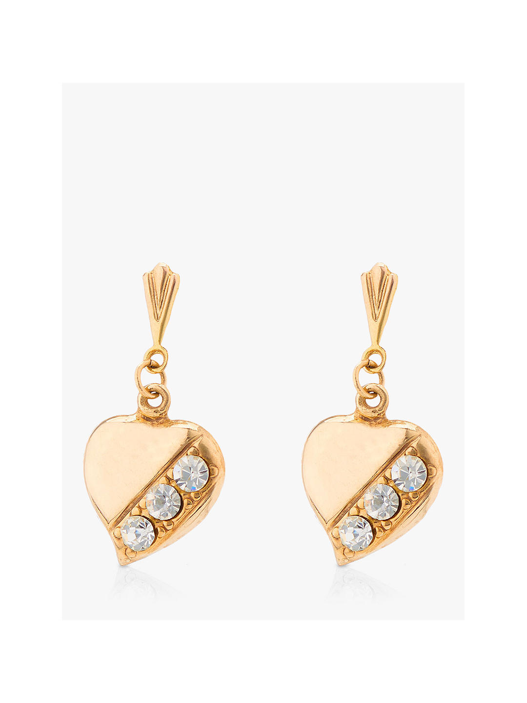 L & T Heirlooms 9ct Yellow Gold Second Hand Cubic Zirconia Heart Drop Earrings