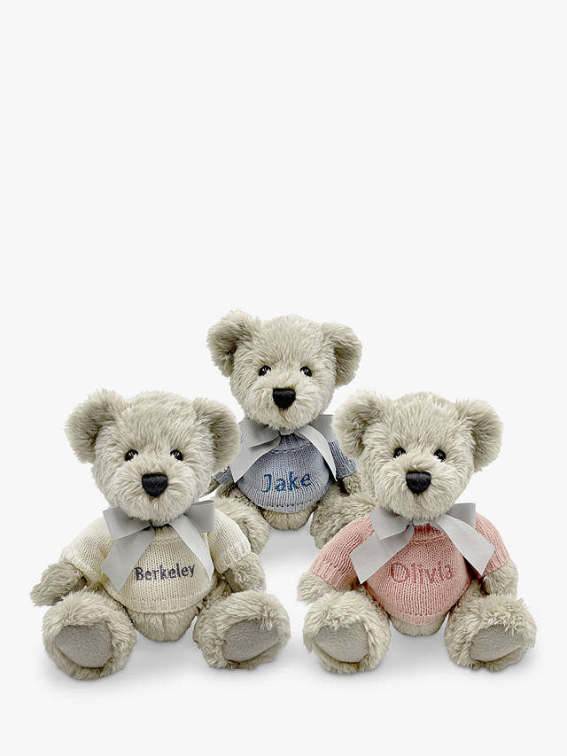 Babyblooms Personalised Berkeley Bear Soft Toy with Bear House Box, Light Blue