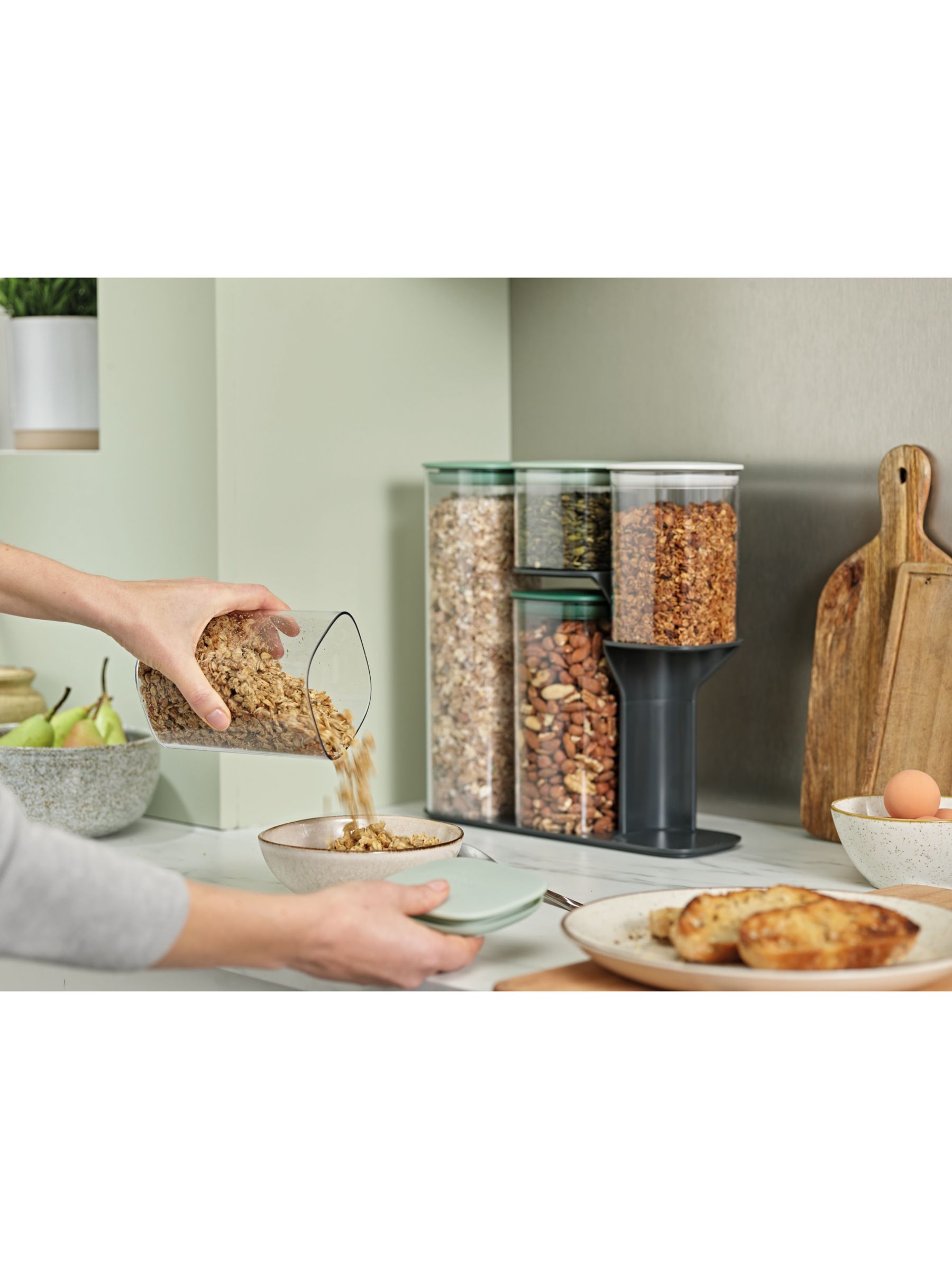  Joseph Joseph Podium 100 Dry Food Storage Container Stand,  5-Piece Set, Stainless-Steel/Glass: Home & Kitchen