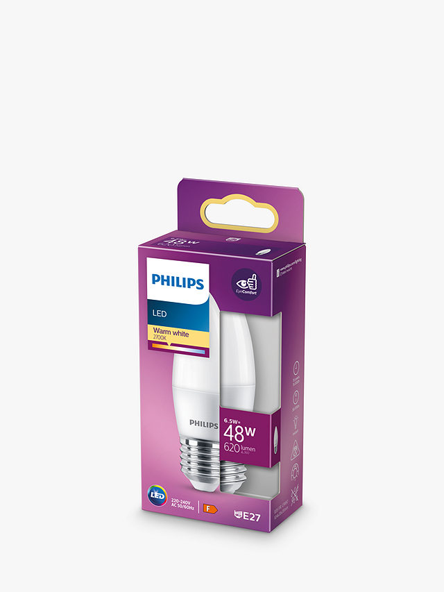 Milliard torsdag sti Philips 6.5W E27 LED Non Dimmable Candle Bulb, Warm White