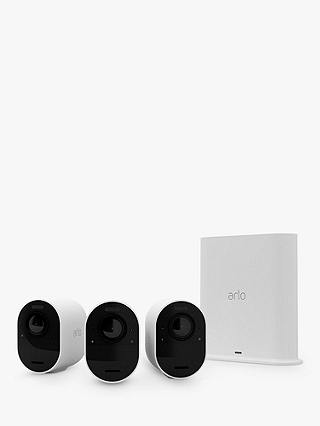 Arlo Ultra 2 Wireless Smart Security System with Three 4K HDR Indoor or Outdoor Cameras, White