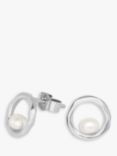 Dower & Hall Open Circle Pearl Stud Earrings, Silver