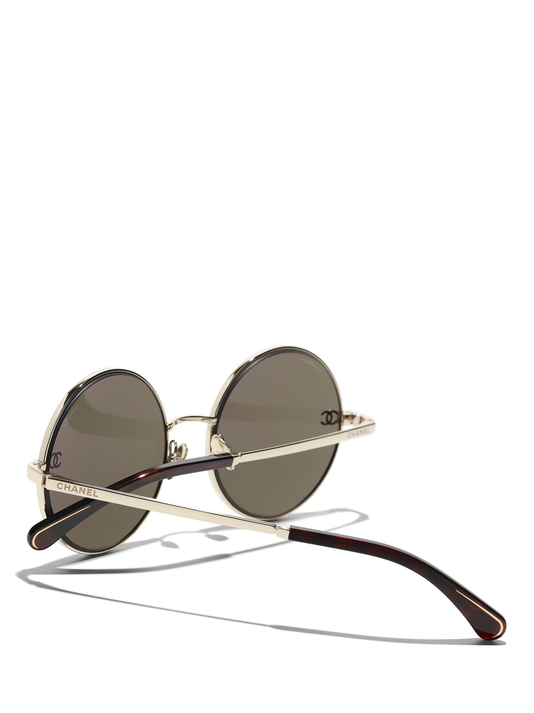 CHANEL Round Sunglasses CH4268 Shiny Gold/Brown at John Lewis & Partners