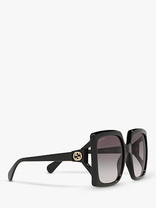 Gucci GG0876S Women's Chunky Square Sunglasses, Black/Grey Gradient