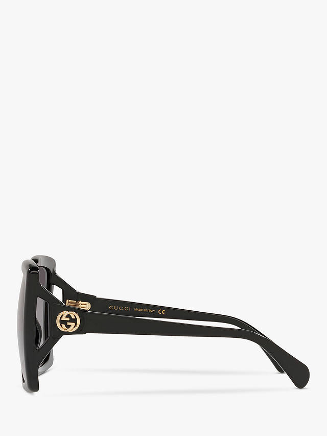 Gucci GG0876S Women's Chunky Square Sunglasses, Black/Grey Gradient