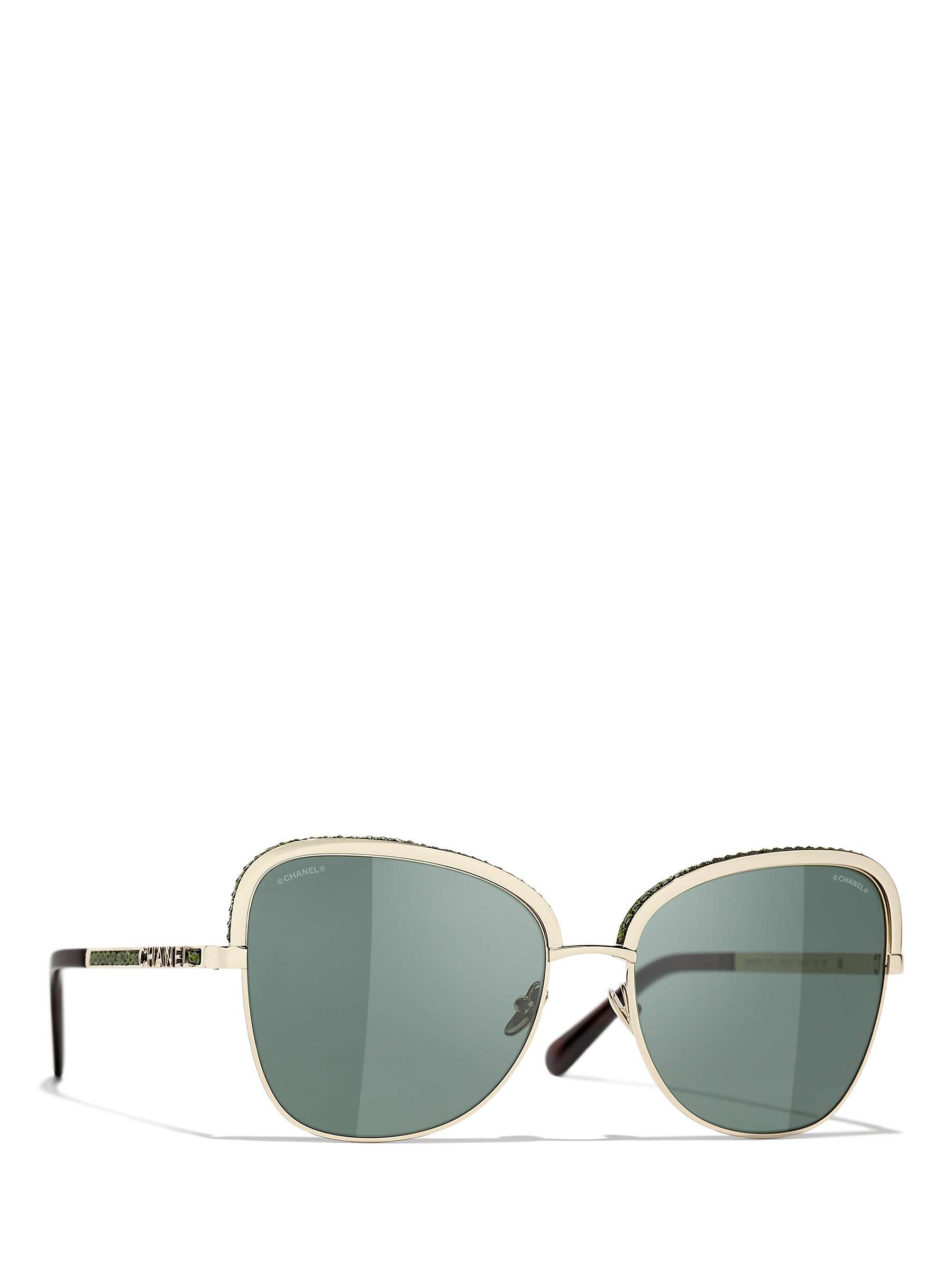 Buy CHANEL Irregular Sunglasses CH4270 Shiny Gold/Green Online at johnlewis.com
