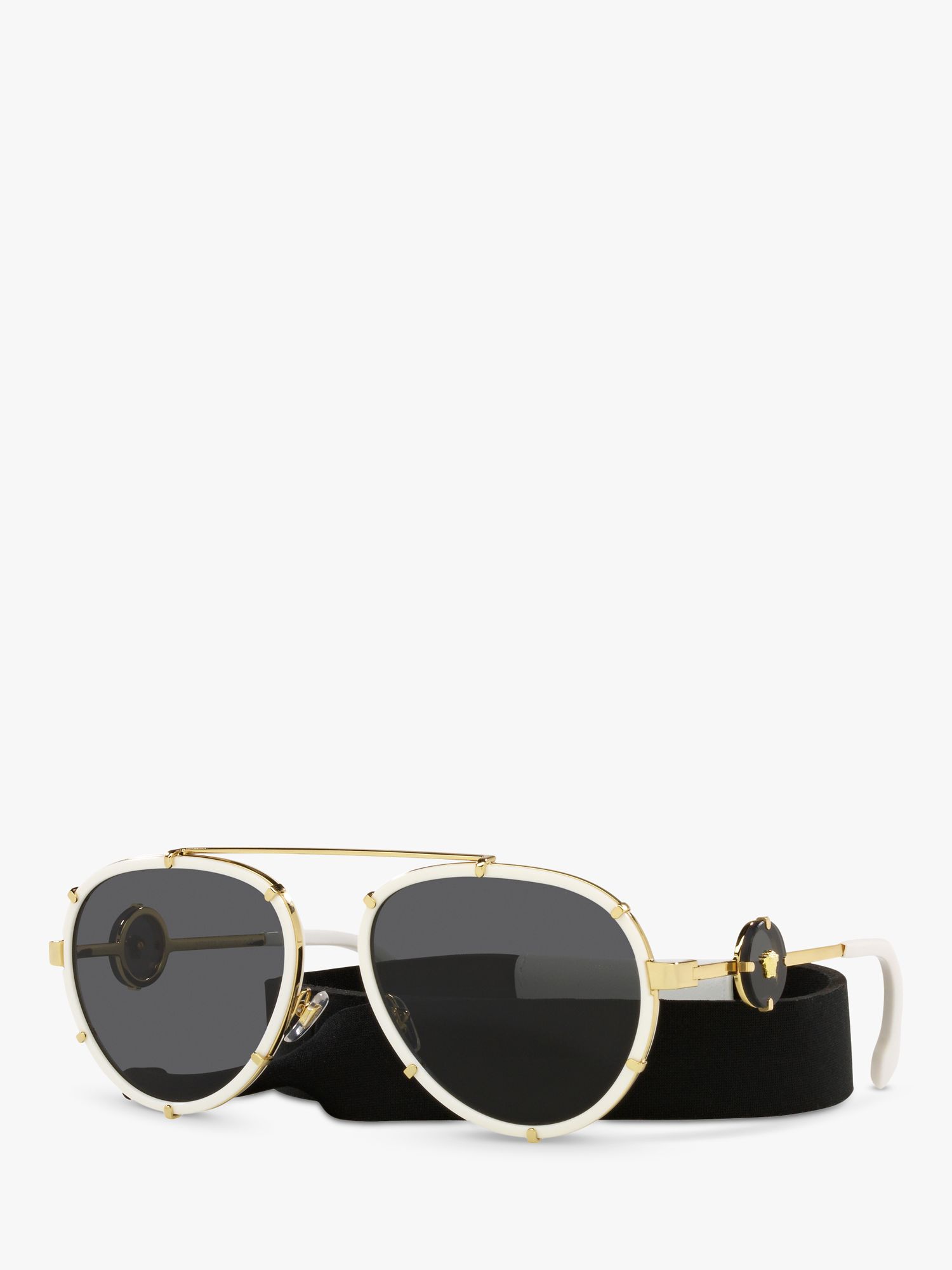 Buy Versace VE2232 Women's Aviator Sunglasses, White on Gold/Black Online at johnlewis.com