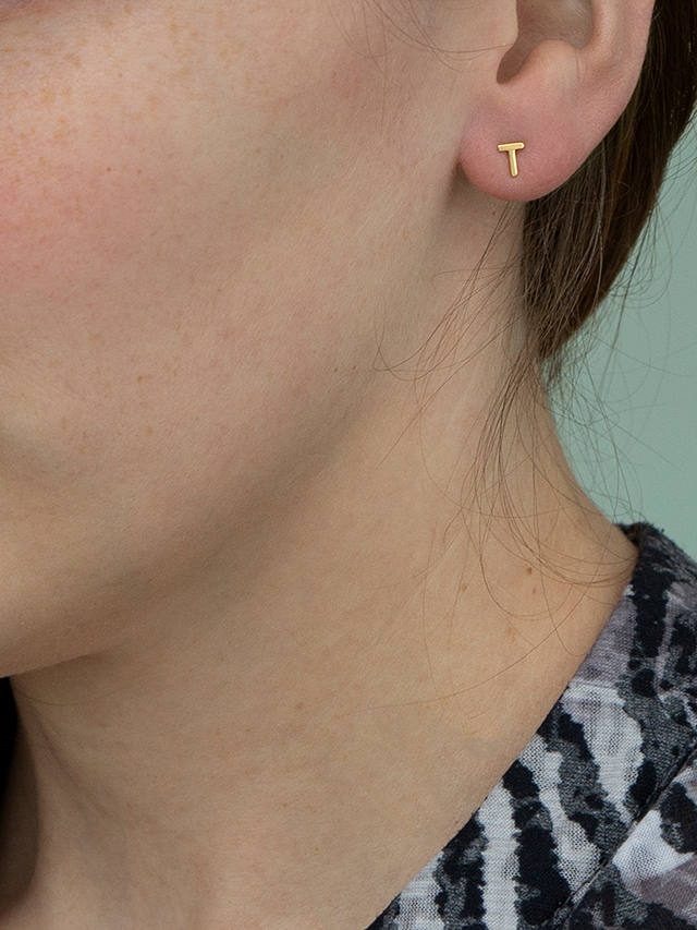 IBB 9ct Gold Initial Stud Earrings, T