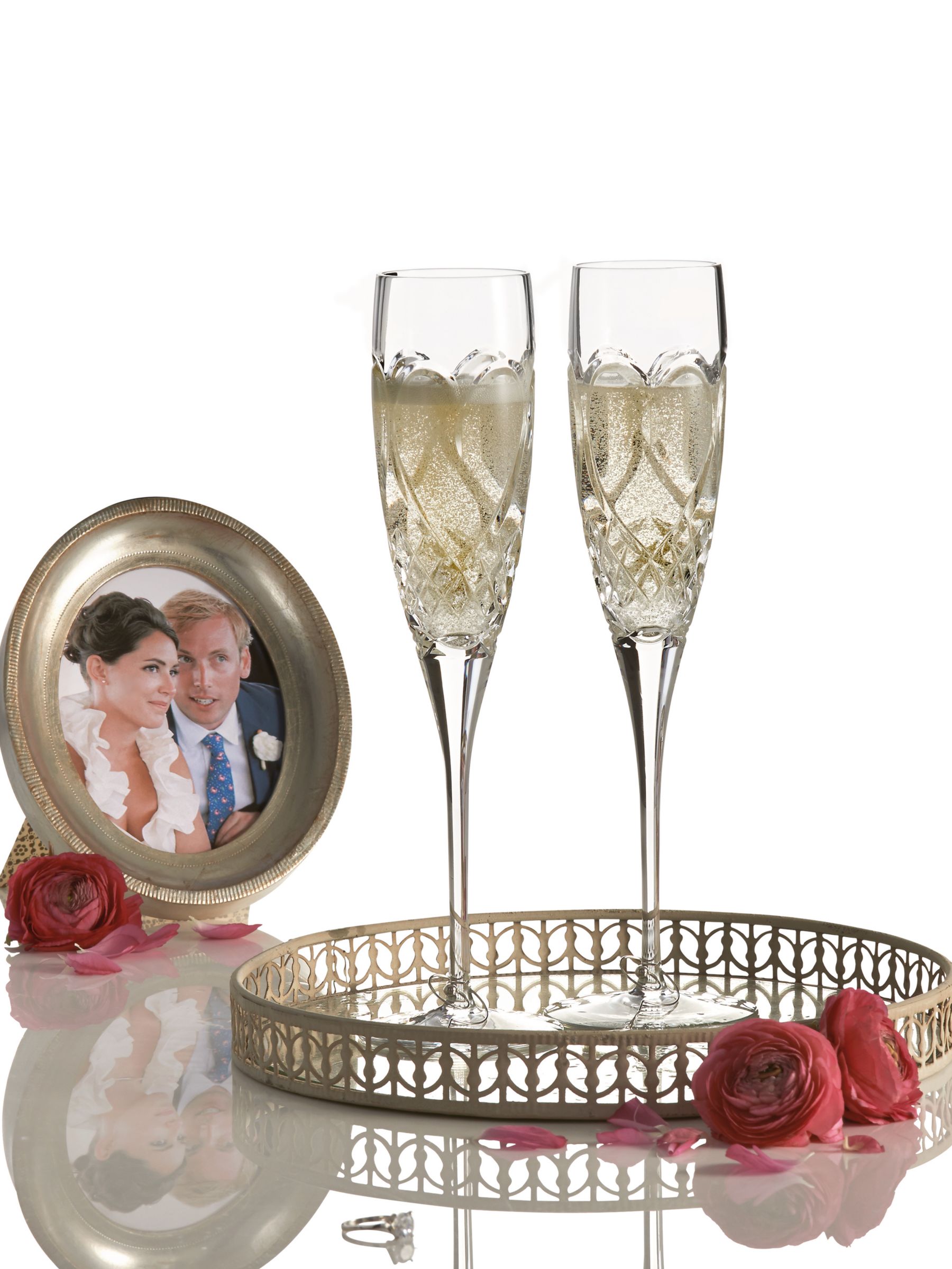 Waterford Crystal Toasting Champagne Flutes Heirloom Wedding Hearts glasses  - 2