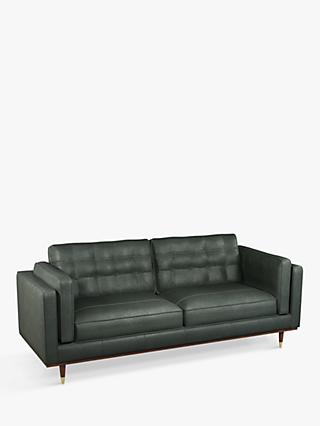 Lyon Range, John Lewis + Swoon Lyon Large 3 Seater Leather Sofa, Sellvagio Green