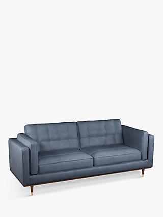Lyon Range, John Lewis + Swoon Lyon Large 3 Seater Leather Sofa, Soft Touch Blue
