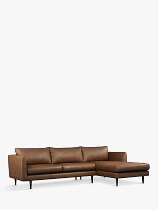 Latimer Range, John Lewis + Swoon Latimer Large 3 Seater Chaise End Leather Sofa, Sellvagio Cognac