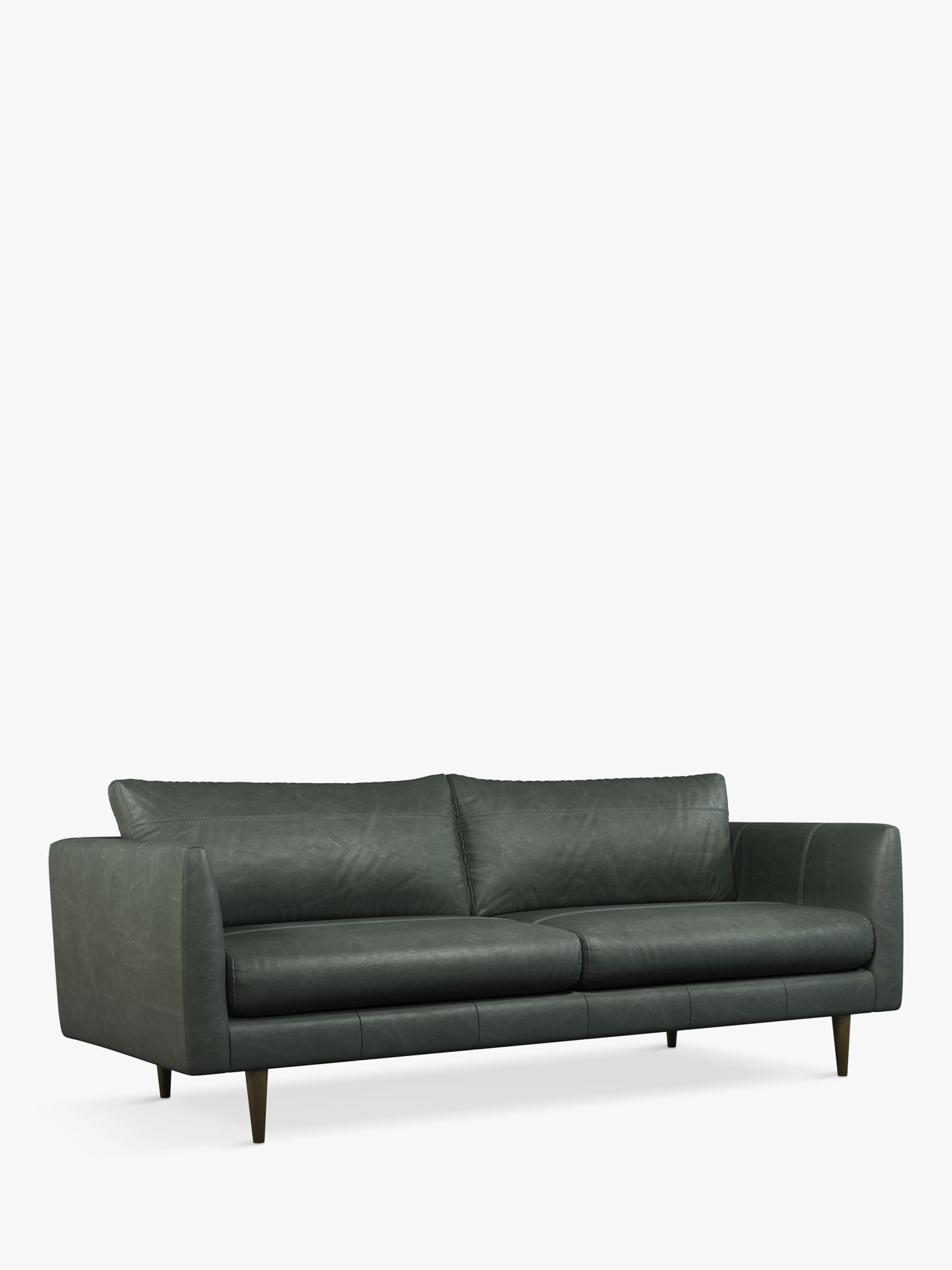 Latimer Range, John Lewis + Swoon Latimer Large 3 Seater Leather Sofa, Sellvagio Green