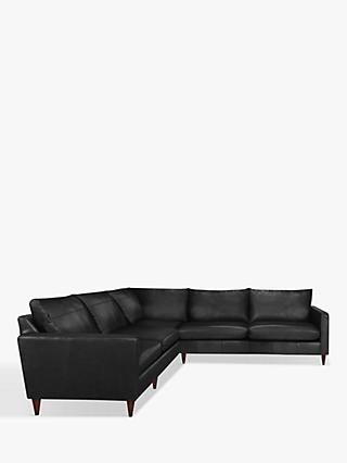 Bailey Range, John Lewis Bailey 5+ Seater Leather Corner Sofa, Dark Leg, Contempo Black