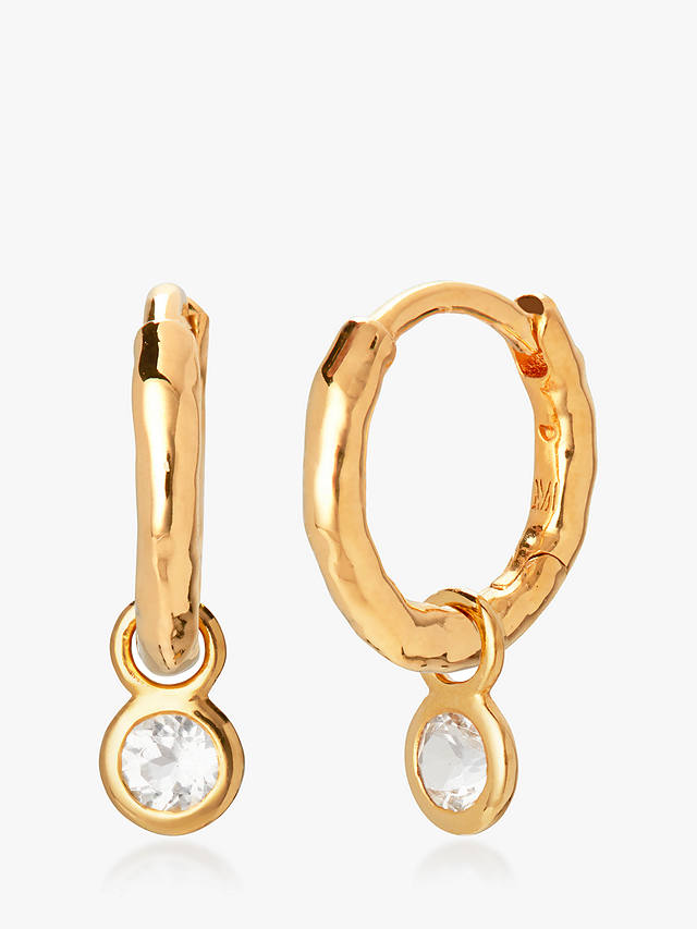 Monica Vinader Mini Gem Huggie Drop Earrings, Gold/White Topaz