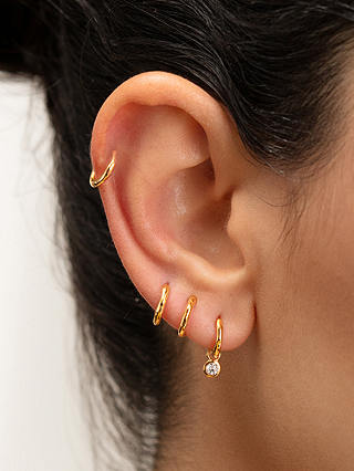 Monica Vinader Mini Gem Huggie Drop Earrings, Gold/White Topaz