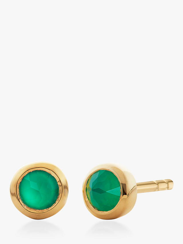 Monica Vinader Mini Gem Stud Earrings, Gold/Green Onyx