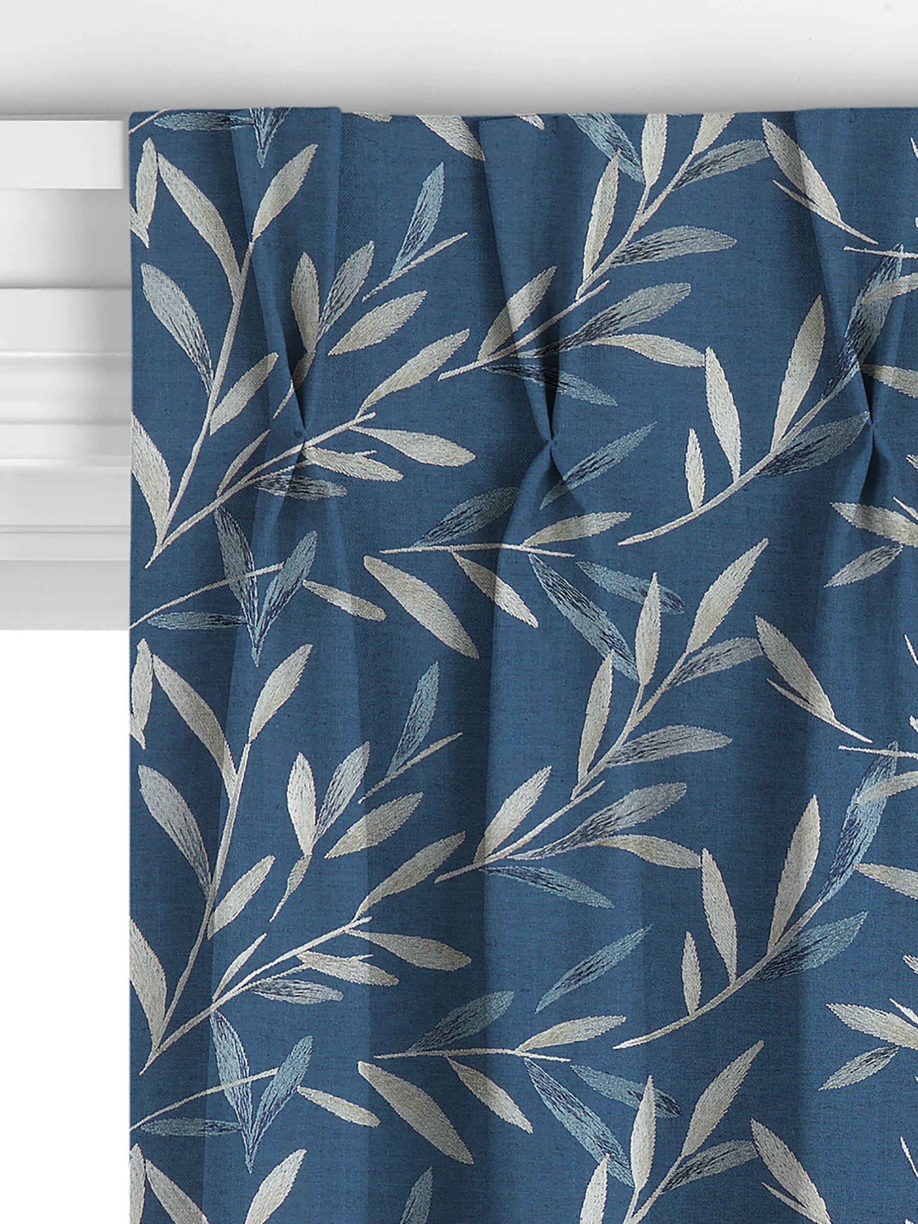 John Lewis Langley Leaf Made to Measure Curtains, Navy