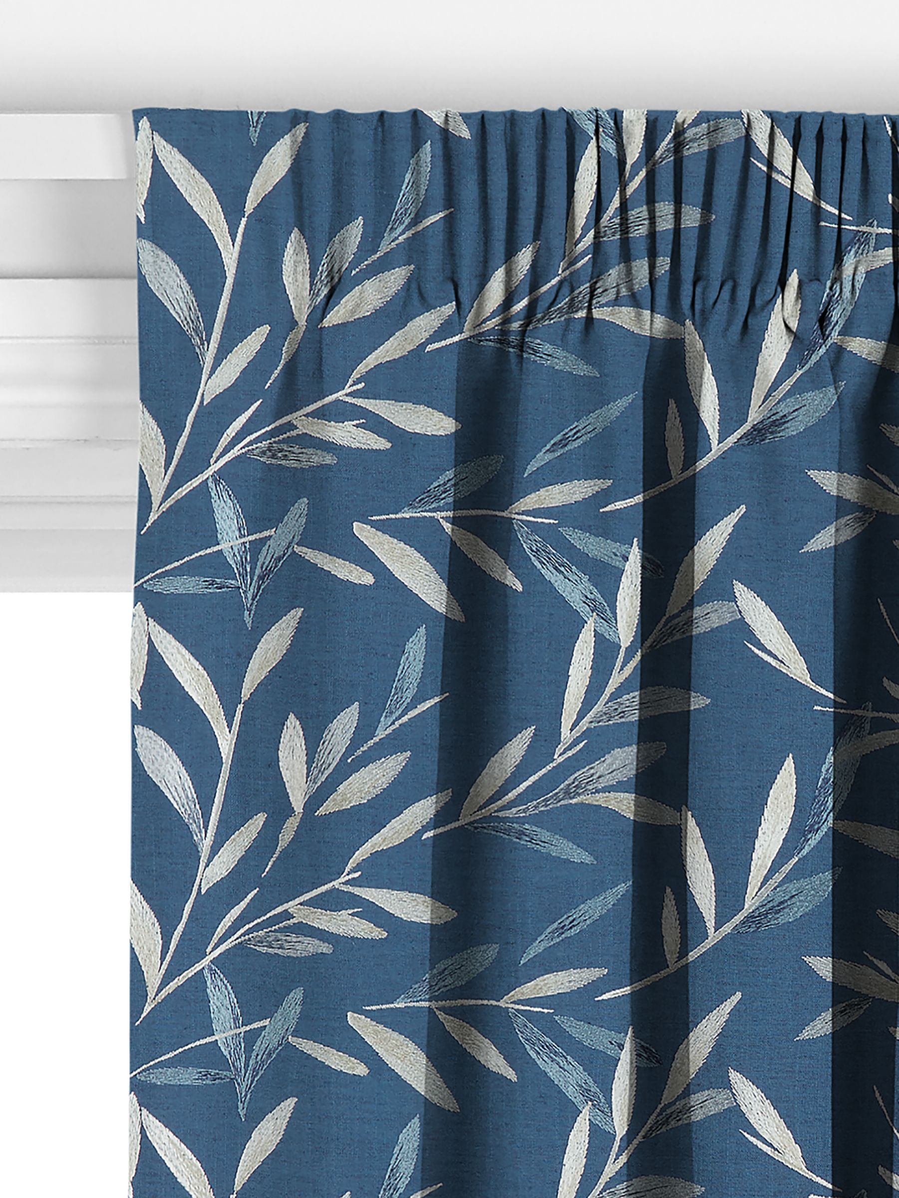 John Lewis Langley Leaf Made to Measure Curtains or Roman Blind, Navy