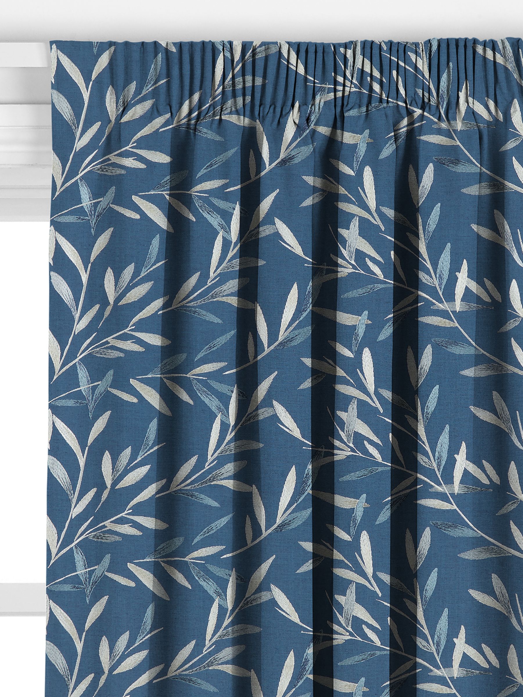 John Lewis Langley Leaf Made to Measure Curtains, Navy