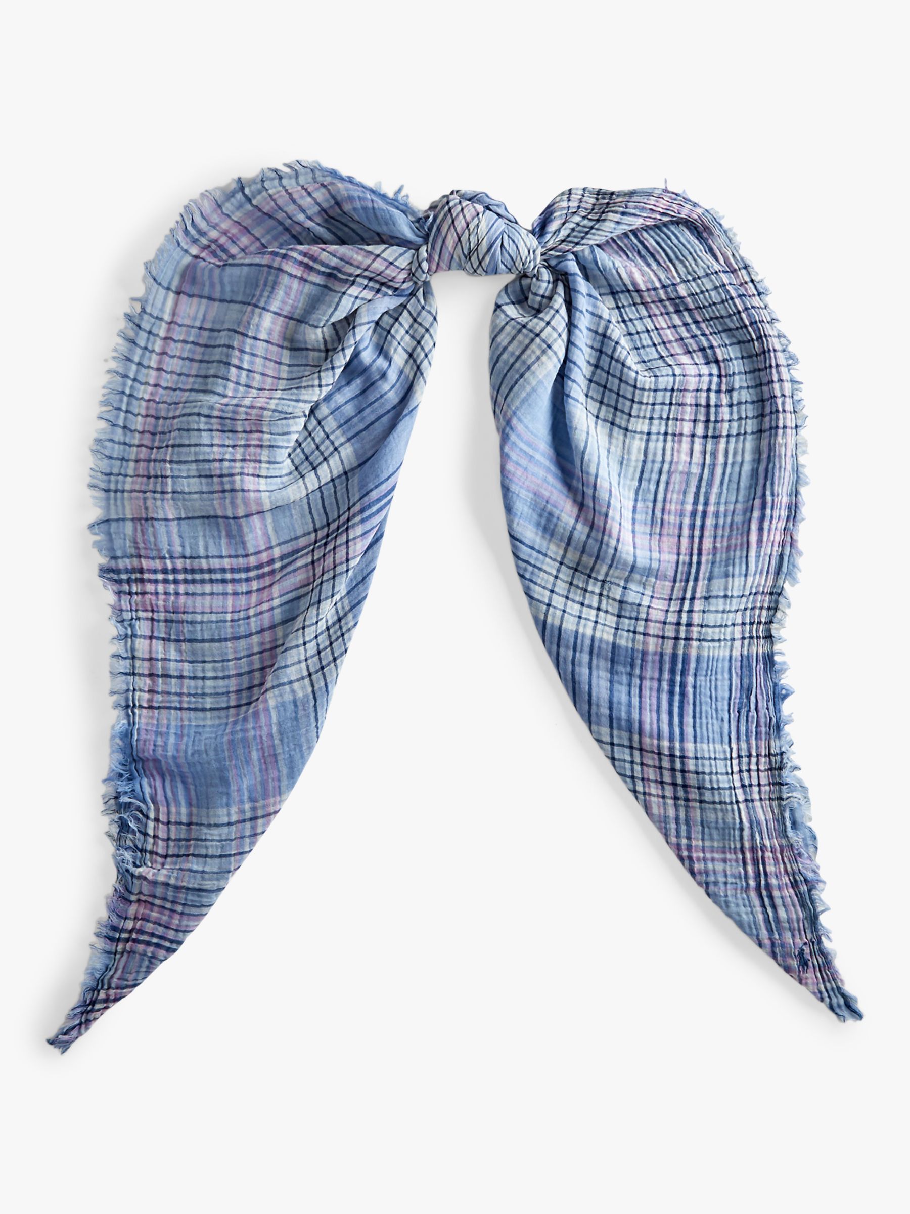 Ralph Lauren Plaid Pattern Square Cotton Scarf, Austin Blue at John ...