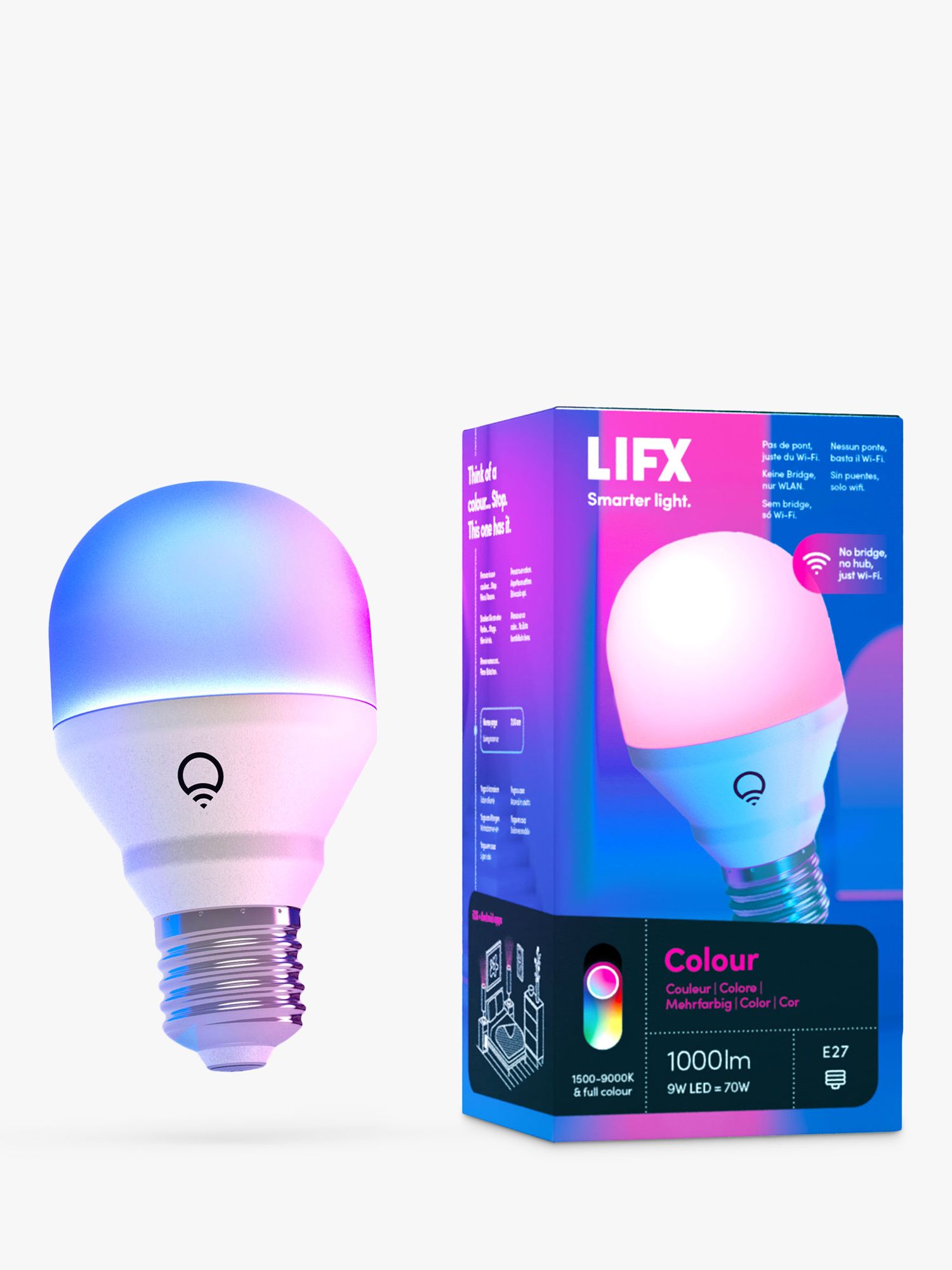 LIFX Colour Wireless Lighting Adjustable Colour Changing LED Light Bulb, 1000 9W E27 Edison Screw Single