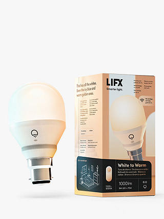 LIFX White to Warm Wireless Smart Lighting Adjustable LED Light Bulb, 1000 Lumens 9W B22 Bayonet Bulb, Single