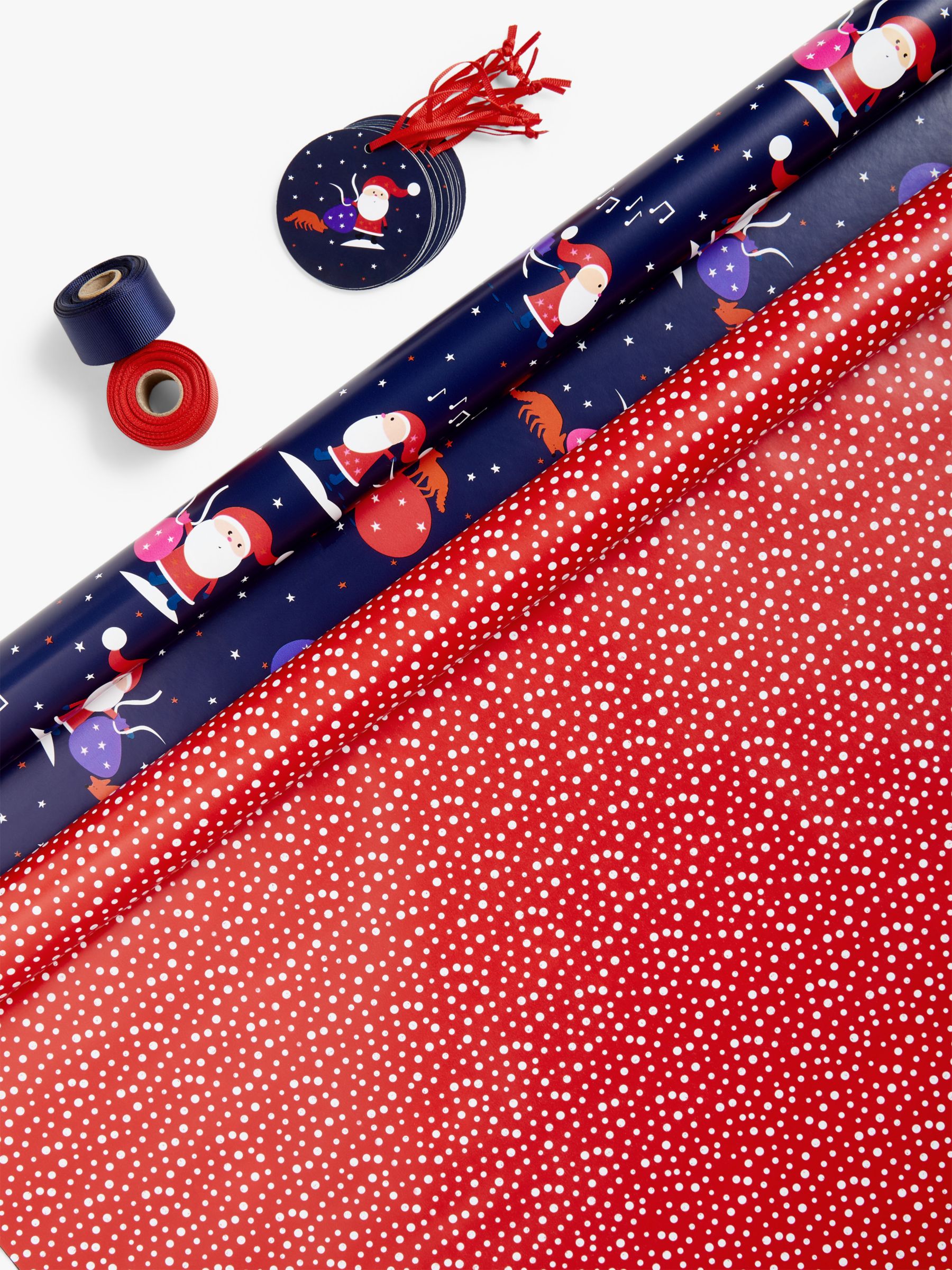 John Lewis & Partners Technicolour Supernature Santa / Ditsy Dot Gift Wrap Set, 2x 5m