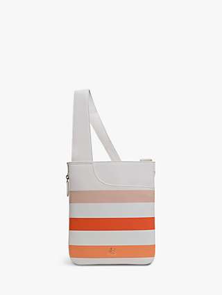 Radley Pockets Stripe Leather Medium Cross Body Bag, Orange/White