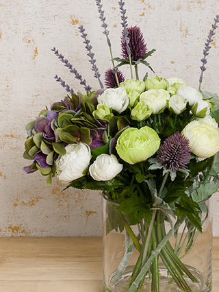 Floralsilk Artificial Hydrangea & Thistle in Vase, Purple