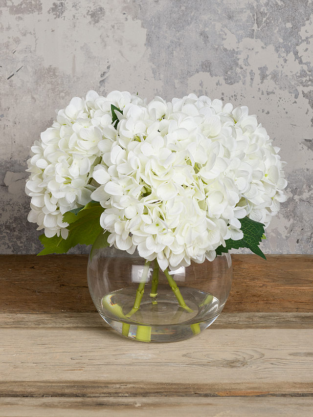 Floralsilk Artificial Hydrangeas in Globe Vase, White