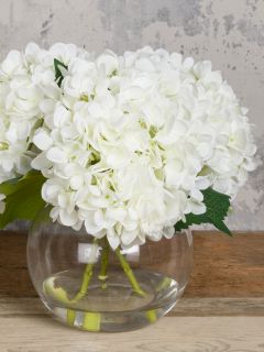 Floralsilk Artificial Hydrangeas in Globe Vase, White