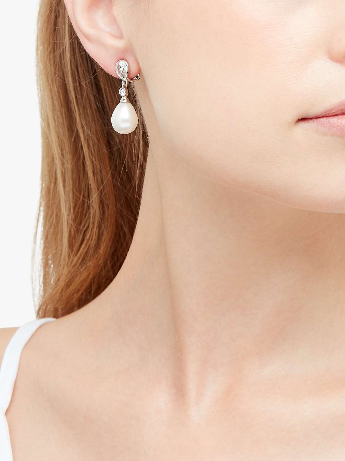 Buy Emma Holland Swarovski Crystal and Glass Pearl Clip-On drop Earrings, Silver Online at johnlewis.com