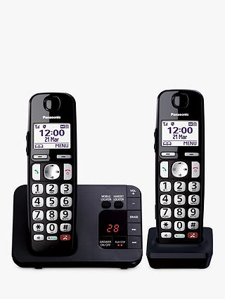 Panasonic KX-TGE822EB Bigger Button Digital Cordless Telephone with 1.8" LCD Screen, Hearing Aid Compatibility, Nuisance Call Block & Answering Machine, Twin DECT