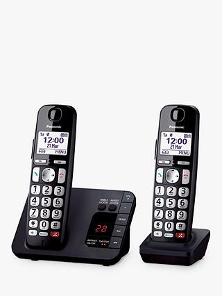 Panasonic KX-TGE822EB Bigger Button Digital Cordless Telephone with 1.8" LCD Screen, Hearing Aid Compatibility, Nuisance Call Block & Answering Machine, Twin DECT