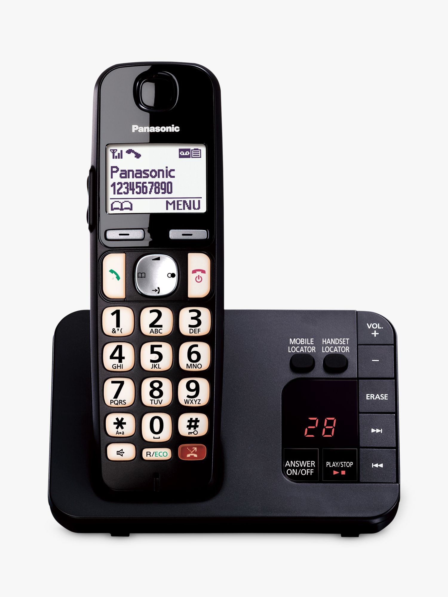 Panasonic KX-TGE820EB Bigger Button Digital Cordless Telephone with 1.8" LCD Screen, Hearing Aid Compatibility, Nuisance Call Block & Answering Machine, Single DECT