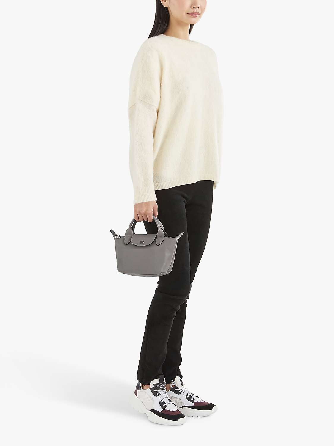Longchamp Le Pliage Cuir Mini Leather Top Handle Bag, Grey at John Lewis & Partners