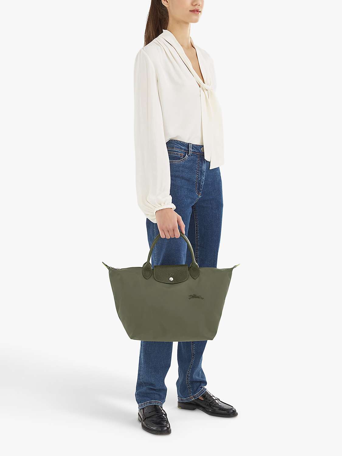 Buy Longchamp Le Pliage Green Recycled Canvas Medium Top Handle Bag Online at johnlewis.com