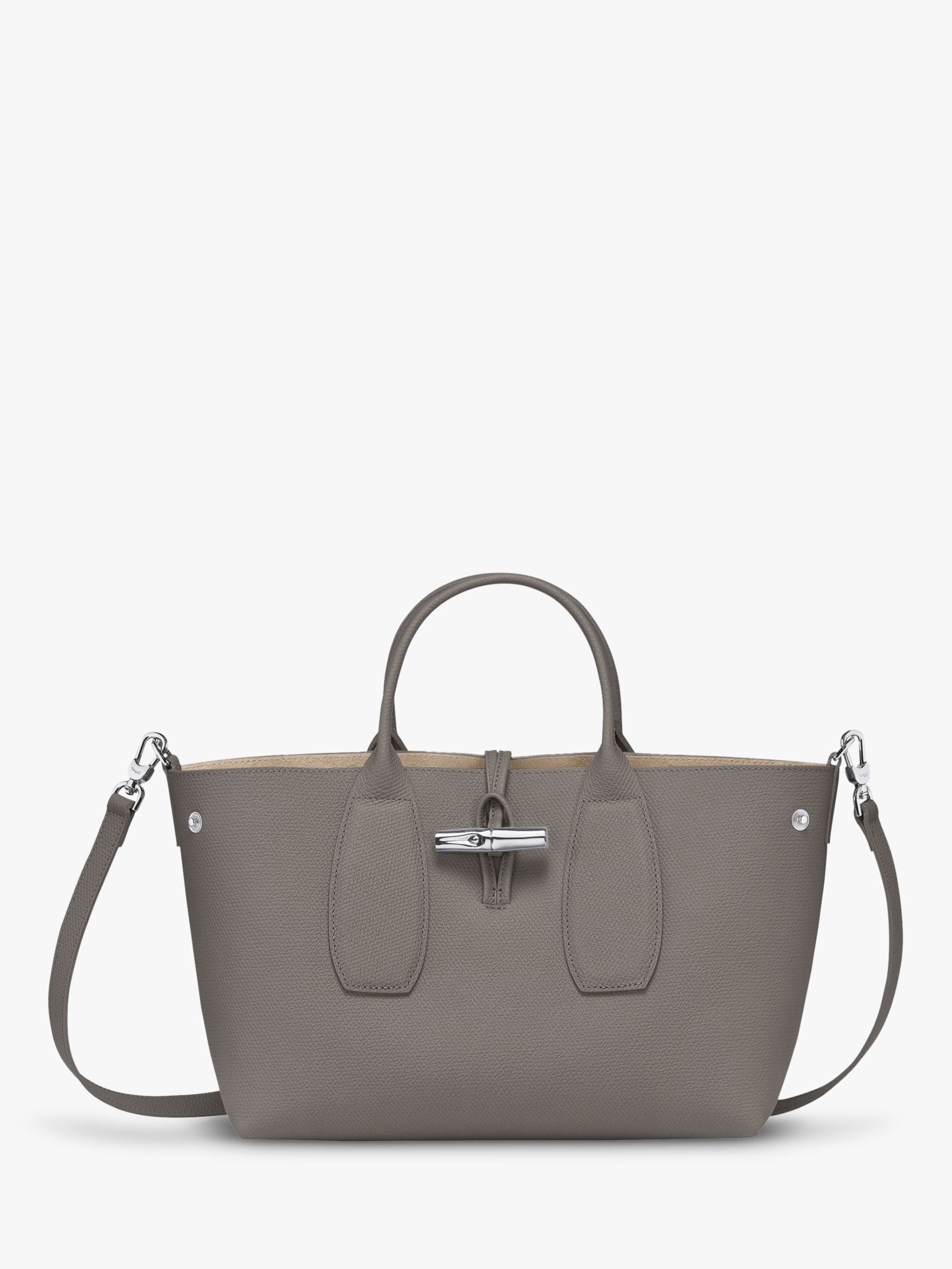 Longchamp Roseau Medium Leather Top Handle Bag, Turtledove