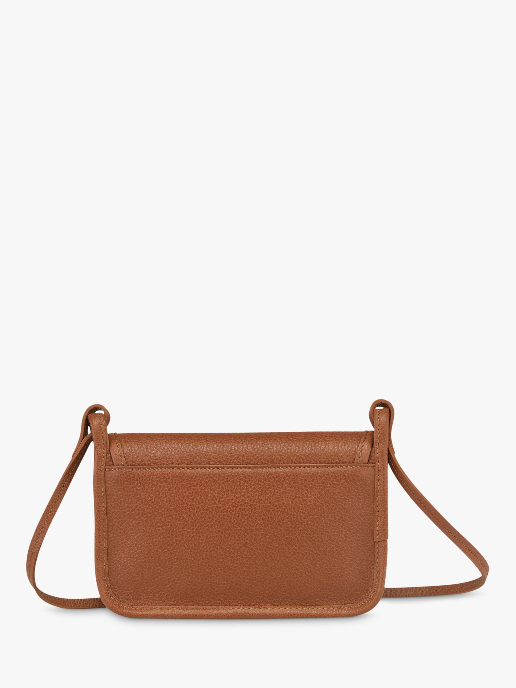 Longchamp Le Foulonné Leather Wallet on Shoulder Strap, Chestnut at ...